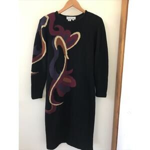 Vintage 80s 90s Outlander Petites Black Lambswool Angora Sweater Dress P Small